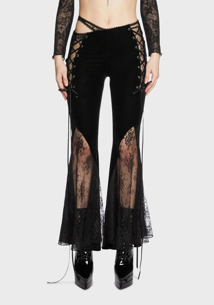 Gothic Vintage Sexy Velvet Lace Flared Trousers sold by Dolls Kill