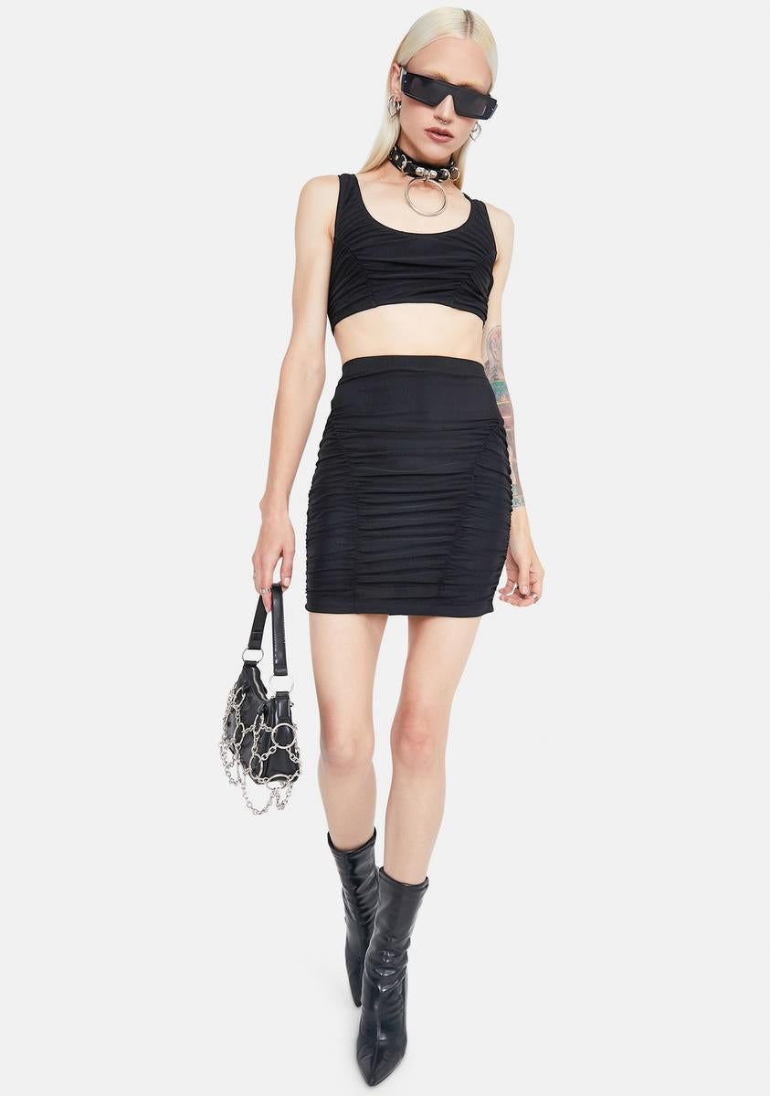 Noir Meet Me IRL Ruched Mesh Tank & Skirt Set sold by Dolls Kill product image thumbnail 3