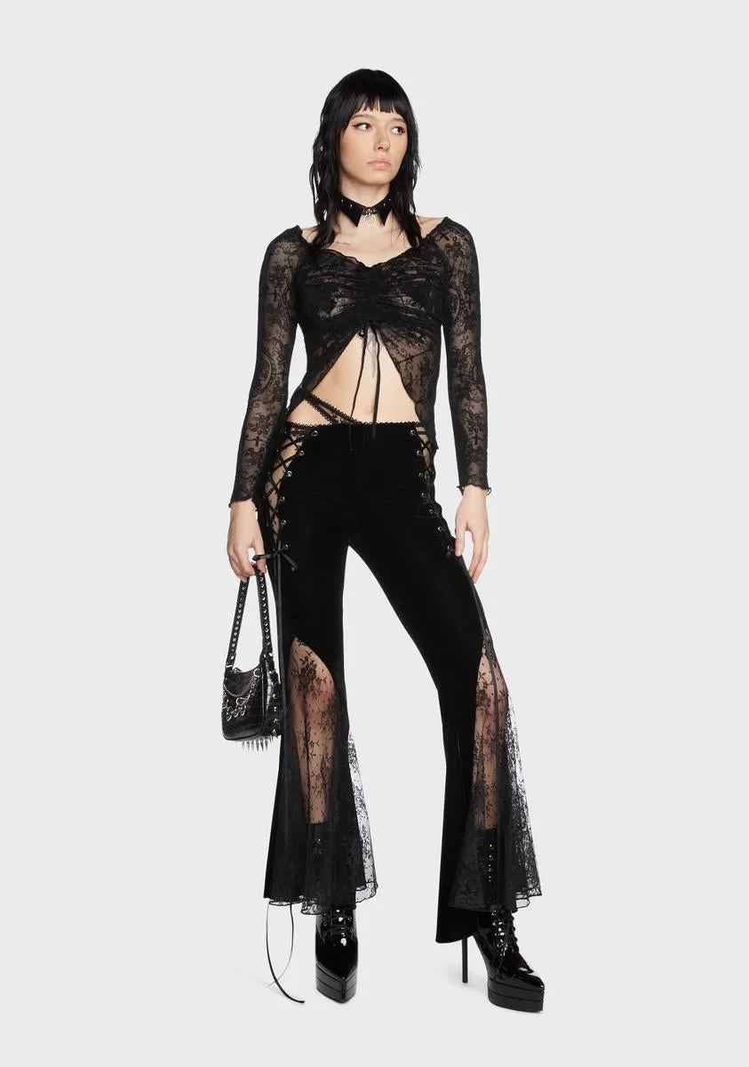 Gothic Vintage Sexy Velvet Lace Flared Trousers sold by Dolls Kill product image thumbnail 5
