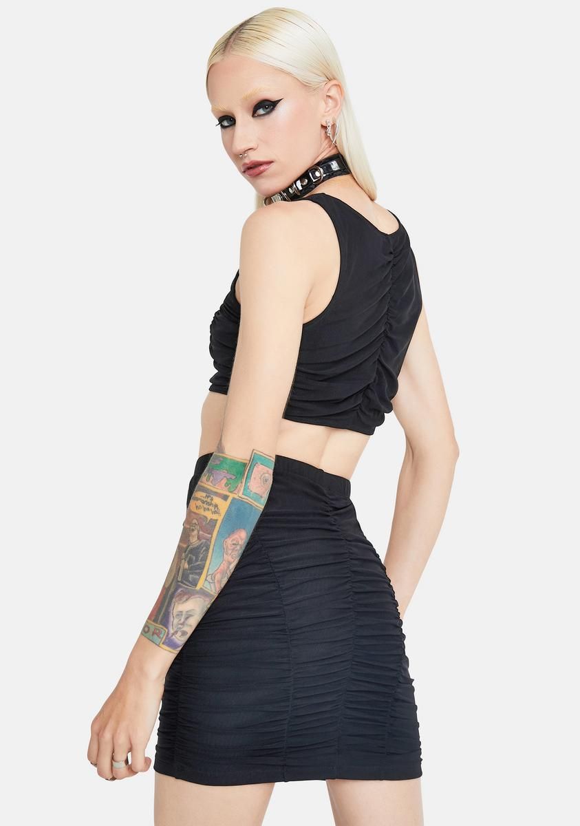 Noir Meet Me IRL Ruched Mesh Tank & Skirt Set sold by Dolls Kill product image thumbnail 4