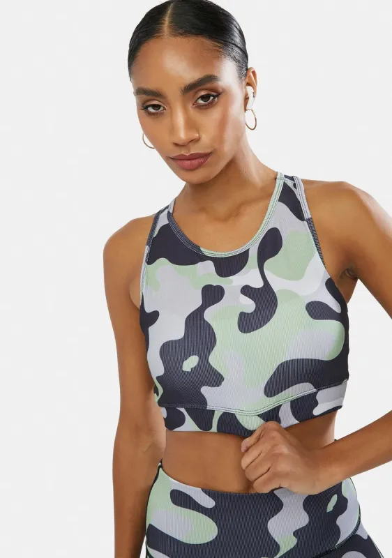 Dove Reporting 4 Duty Camo Sports Bra sold by Dolls Kill