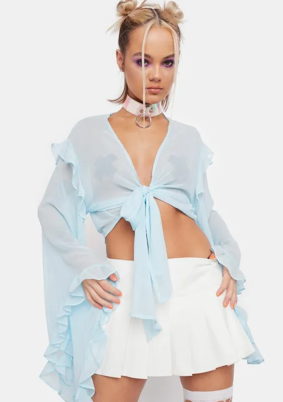 Sky Same As Me Bell Sleeve Cardigan sold by Dolls Kill
