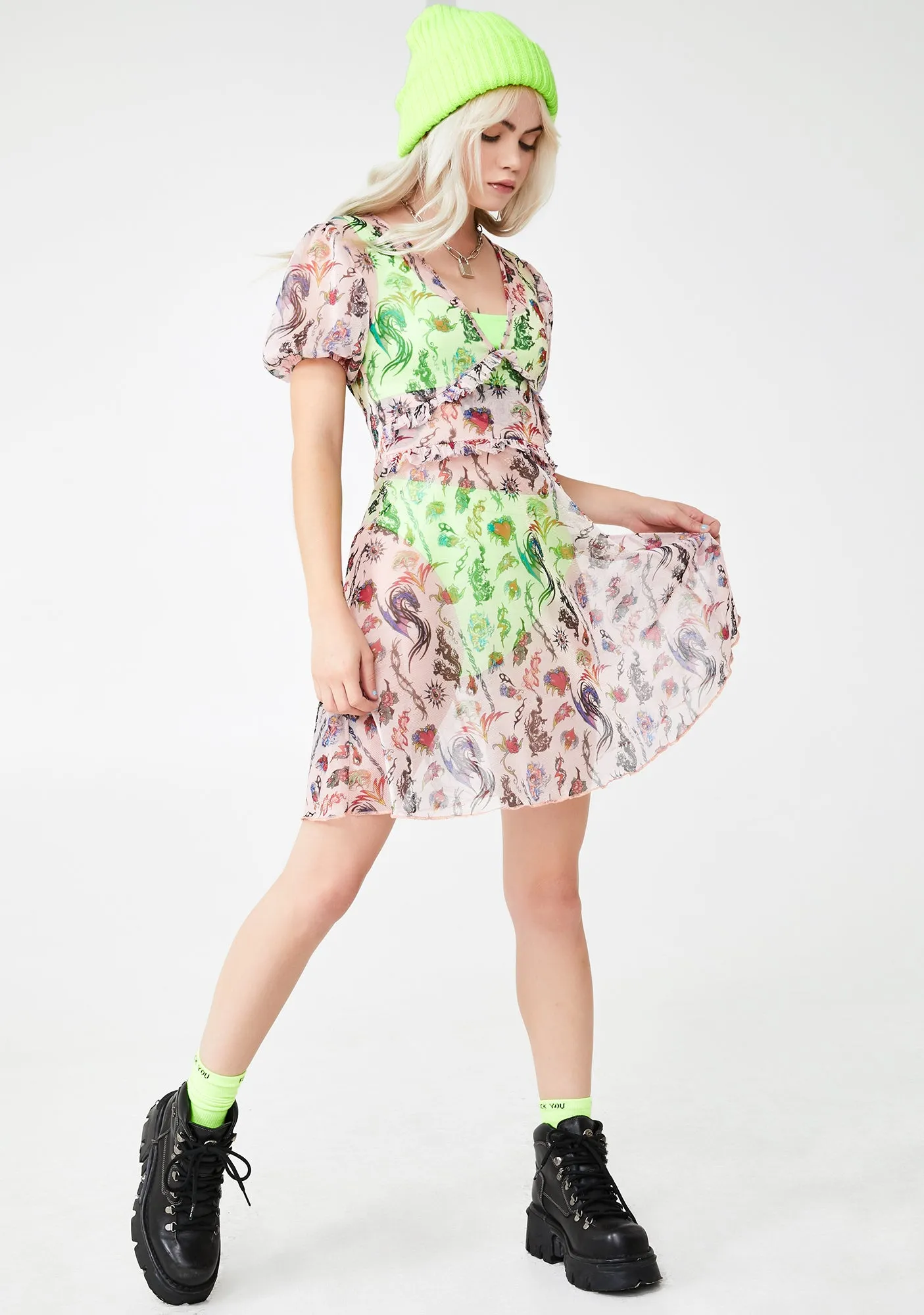 Mesh Tattoo Print Dress sold by Dolls Kill product image thumbnail 3