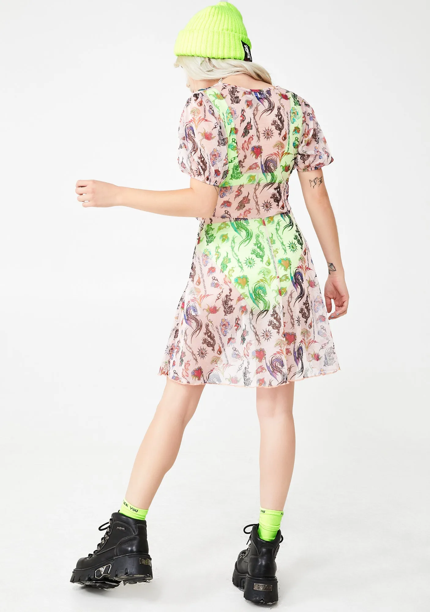 Mesh Tattoo Print Dress sold by Dolls Kill product image thumbnail 4