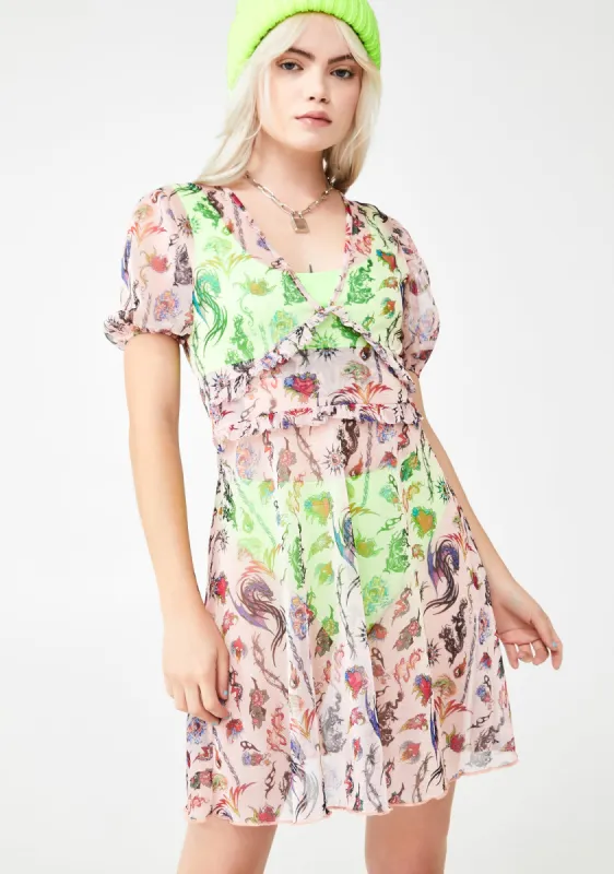 Mesh Tattoo Print Dress sold by Dolls Kill