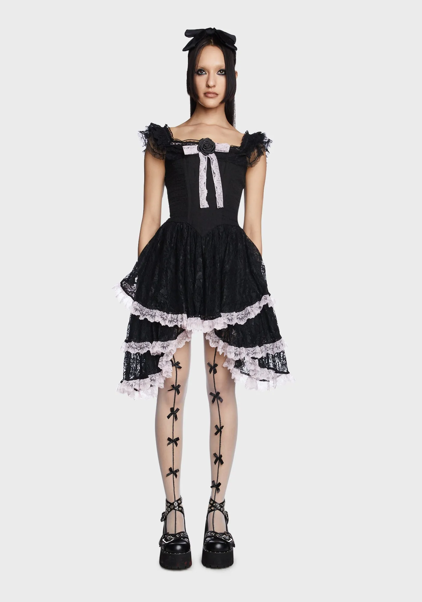 Rose Lace Up Mini Dress sold by Dolls Kill