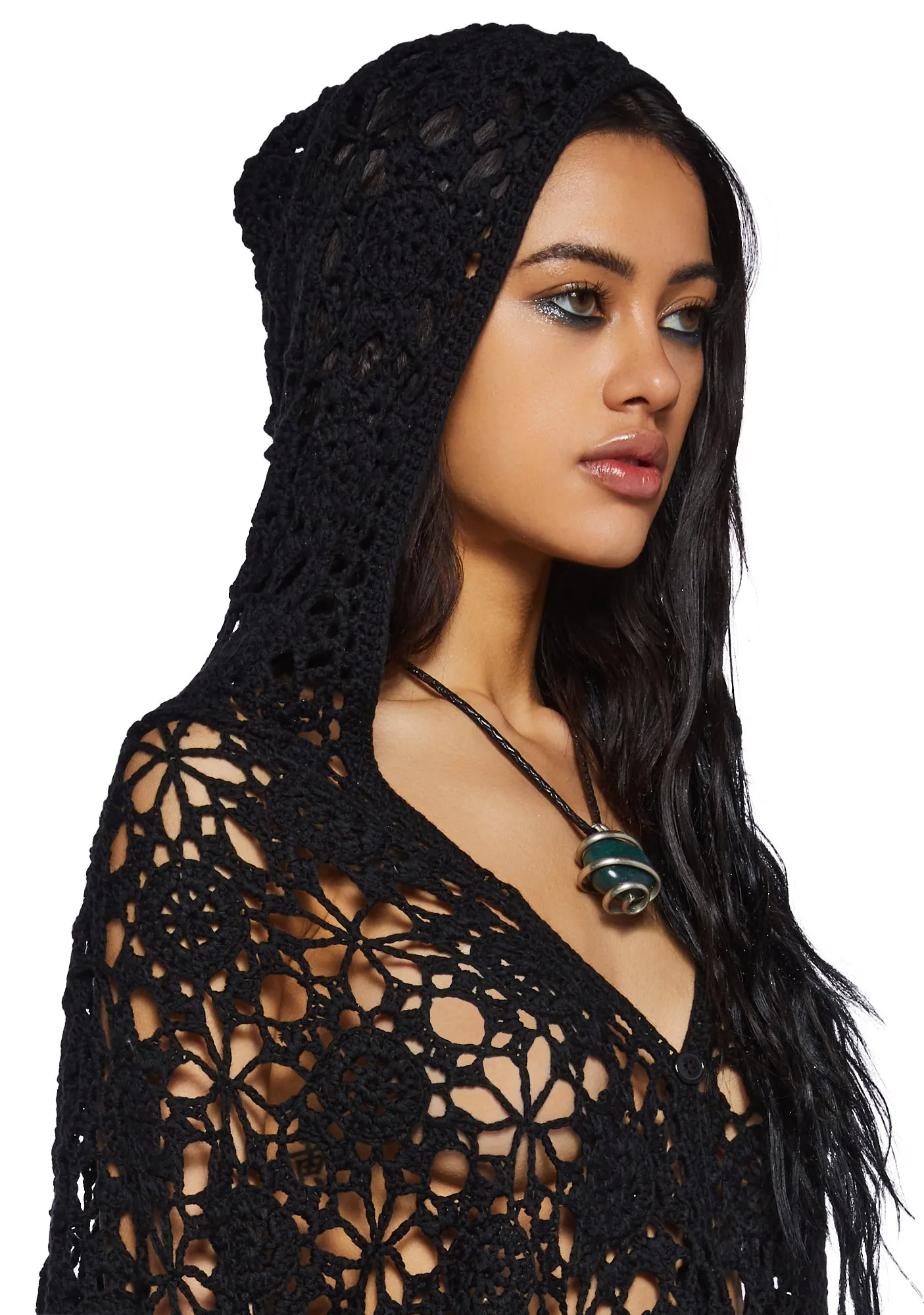Palms Retreat Cropped Crochet Cardigan-Black sold by Dolls Kill product image thumbnail 5