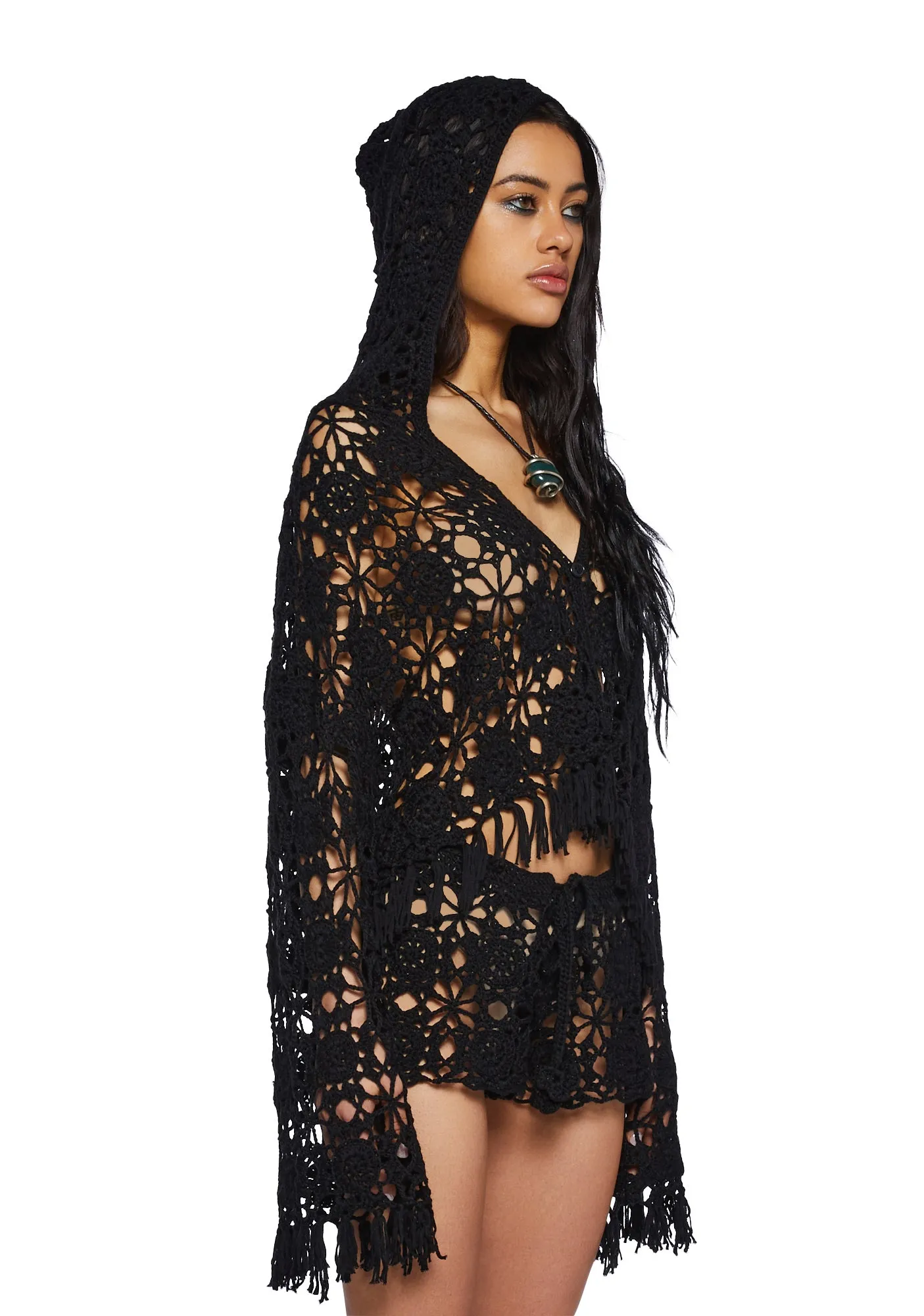 Palms Retreat Cropped Crochet Cardigan-Black sold by Dolls Kill product image thumbnail 3