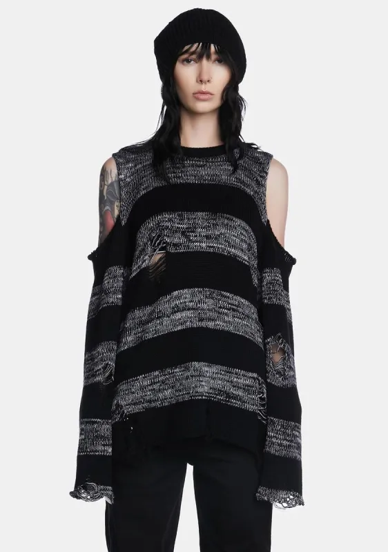 Curtis Black Grey Striped Knit Jumper sold by Dolls Kill