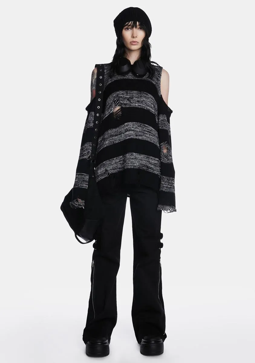 Curtis Black Grey Striped Knit Jumper sold by Dolls Kill product image thumbnail 3