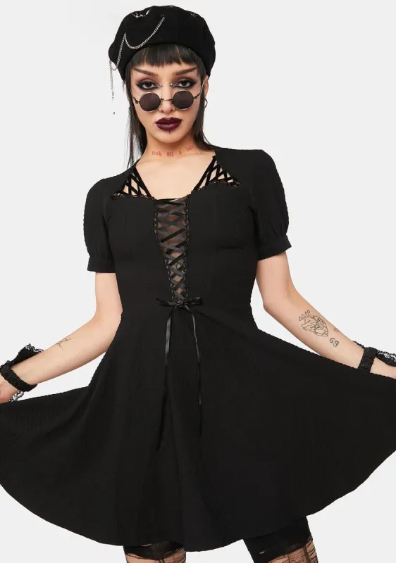 Puff Sleeve Lace Up Mini Dress sold by Dolls Kill