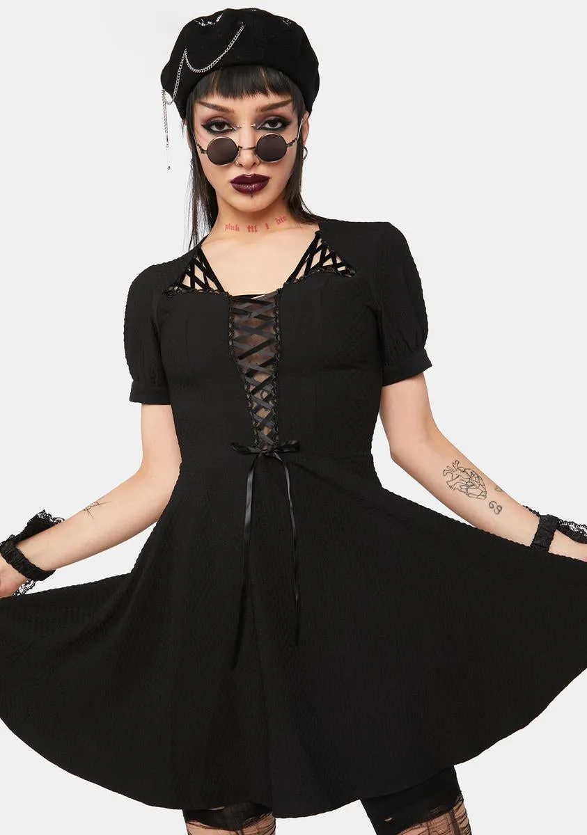 Puff Sleeve Lace Up Mini Dress sold by Dolls Kill