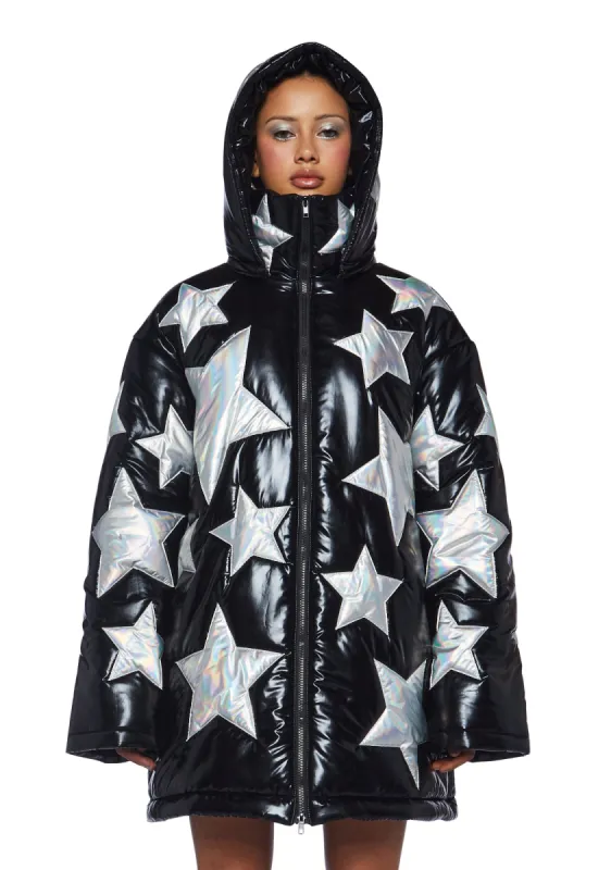 Beyond The Stars Puffer Jacket- Black sold by Dolls Kill