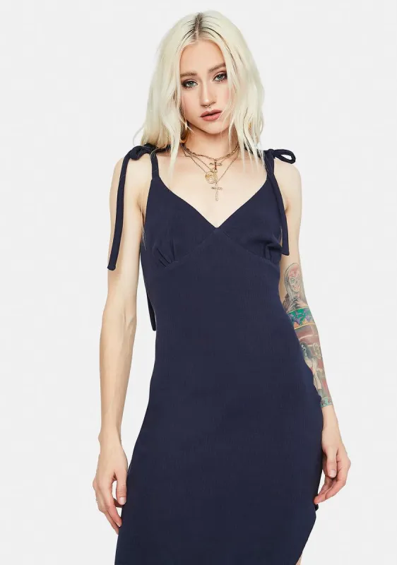 Navy Call Me Chic Tie Strap Midi Dress sold by Dolls Kill