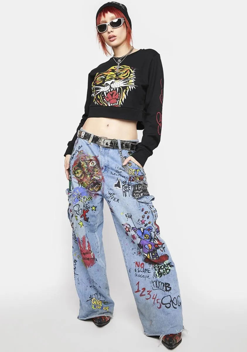 Tiger Head Cropped Sweatshirt sold by Dolls Kill product image thumbnail 3