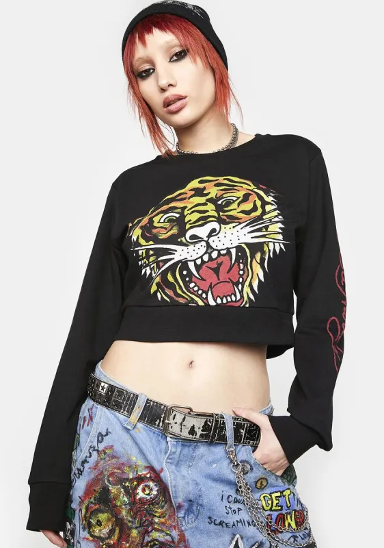 Tiger Head Cropped Sweatshirt made by Ed Hardy