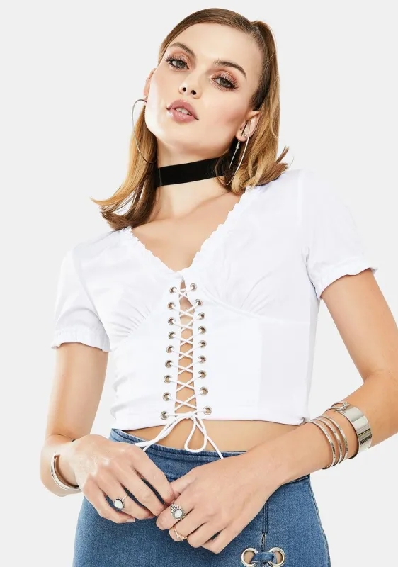 Eyelet Tie Up Crop Top sold by Dolls Kill