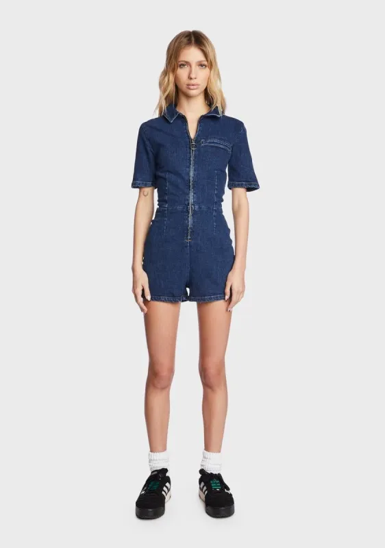 Sunny Denim Romper sold by Dolls Kill