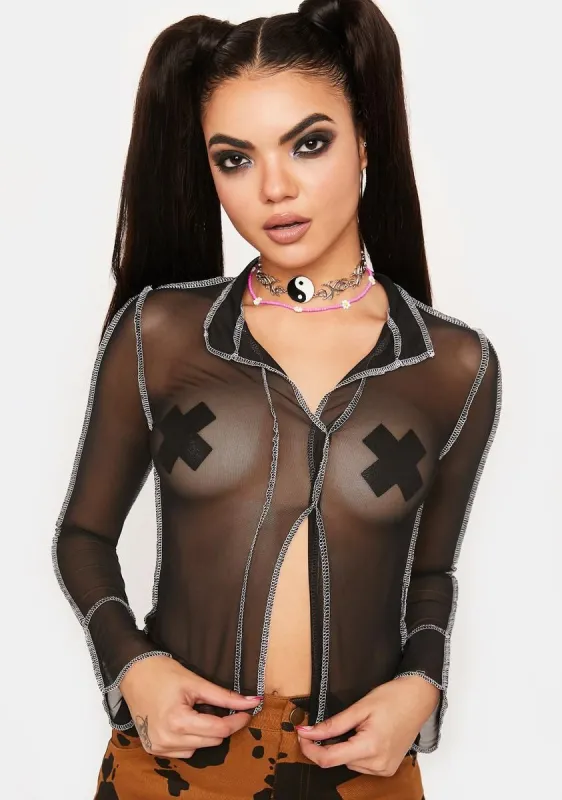 Contrast Stitch Mesh Blouse sold by Dolls Kill