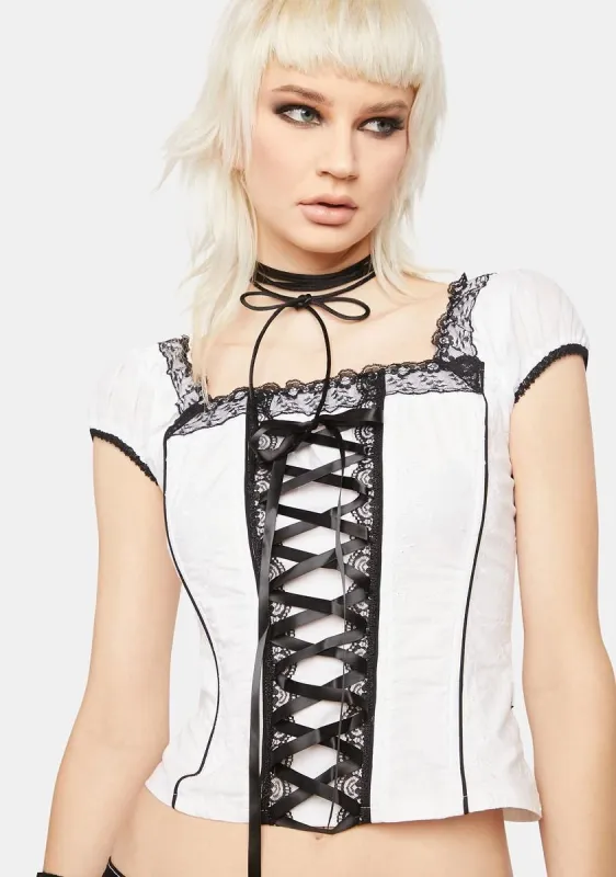 Cap Sleeve Skull Embroidery Corset sold by Dolls Kill