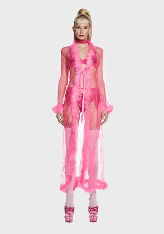 Pink Mistress In Marabou Long Robe sold by Dolls Kill