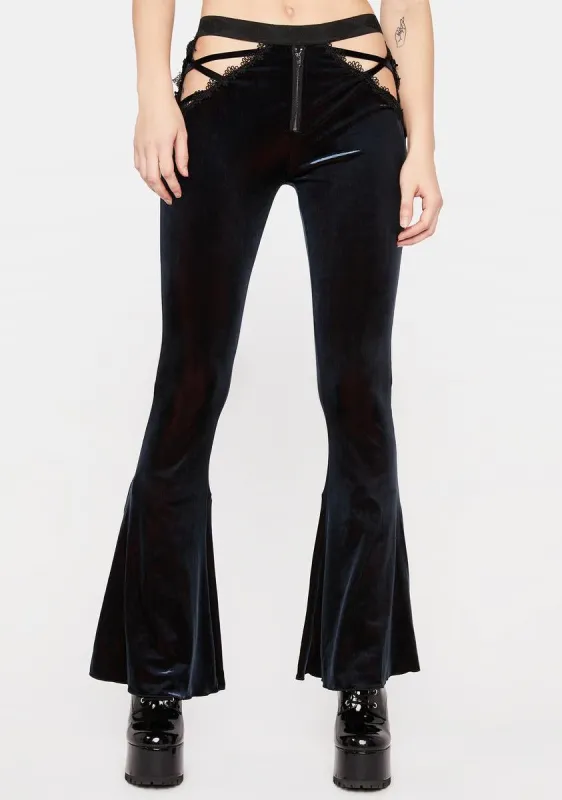 Dark Blue Velvet Flared Pants sold by Dolls Kill