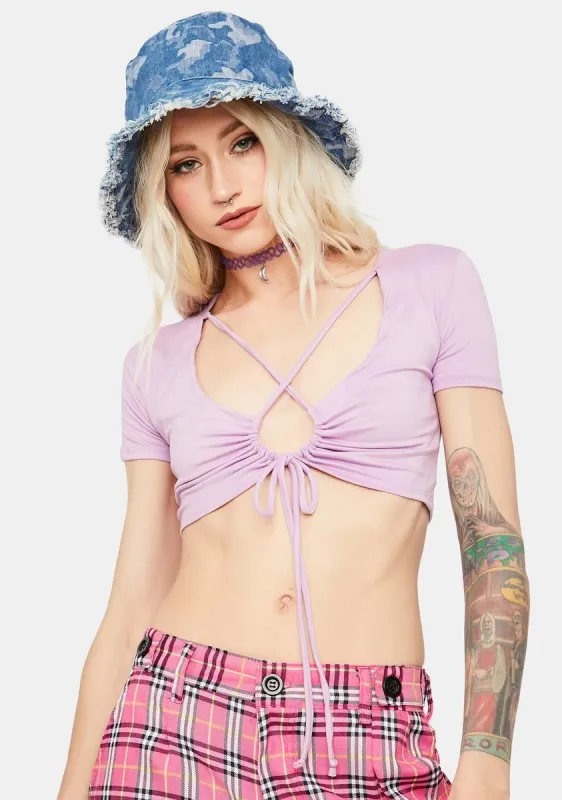 Lilac Change My Life Strappy Keyhole Crop Top sold by Dolls Kill
