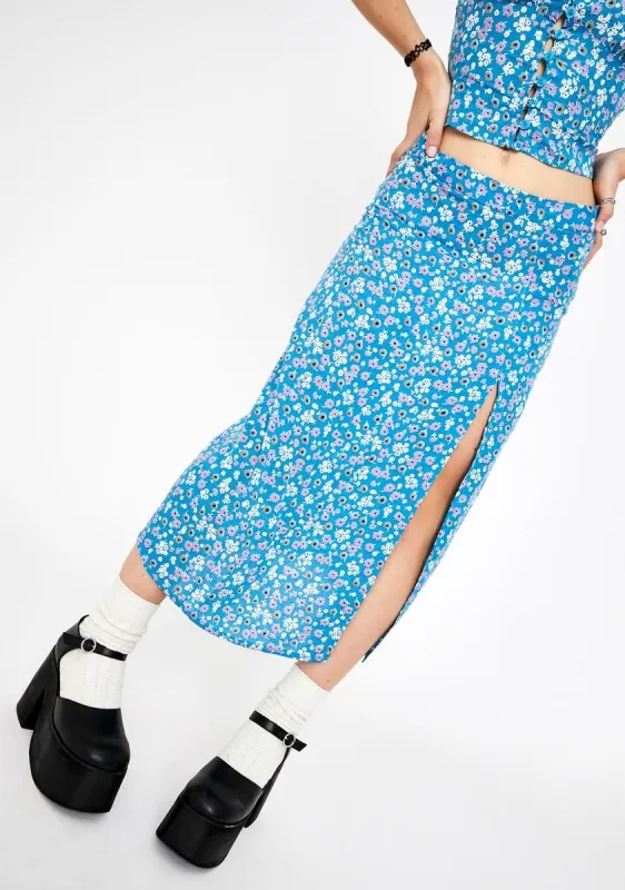 Blue Bloom Saika Midi Skirt sold by Dolls Kill