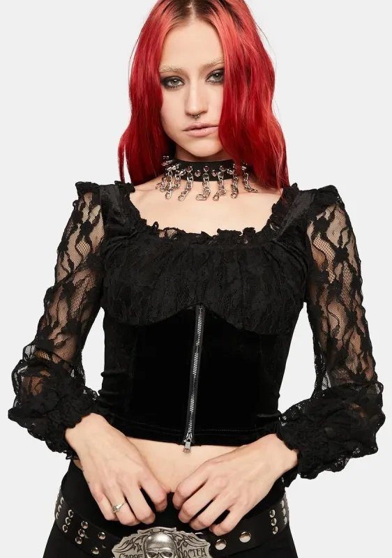 Square Neck Velvet Paneled Lace Top sold by Dolls Kill