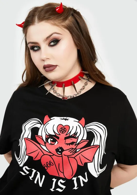 Plus Sin Is In Oversized Graphic Tee sold by Dolls Kill