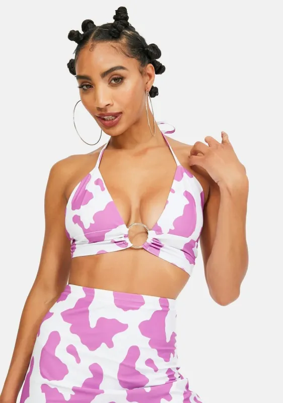 Lilac Cow Print O Ring Top sold by Dolls Kill