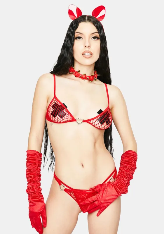 Devil Double Dare Me Fishnet Lingerie Set sold by Dolls Kill