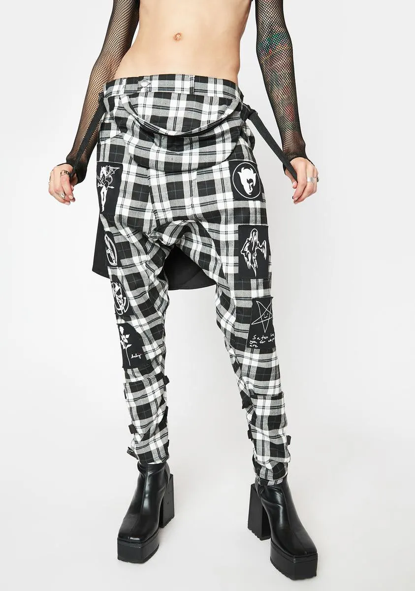 Dark Tartan Patch Clip Pants sold by Dolls Kill