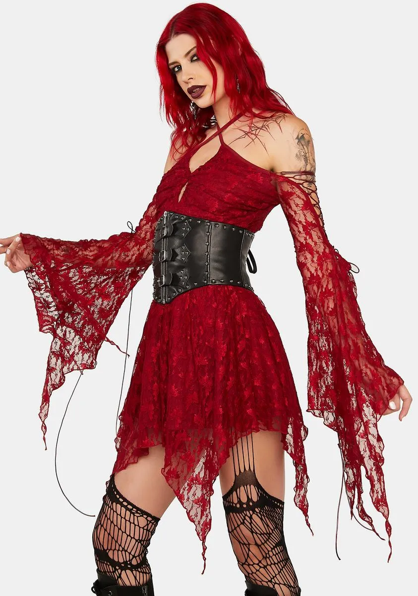 Red Lace Bell Sleeve Halter Dress sold by Dolls Kill product image thumbnail 2