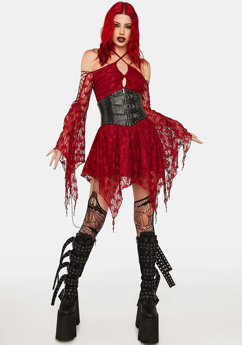 Red Lace Bell Sleeve Halter Dress sold by Dolls Kill product image thumbnail 3