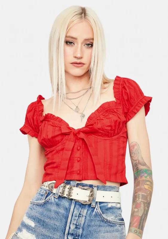 Lover Voulez Vous Bow Puff Sleeve Crop Top sold by Dolls Kill
