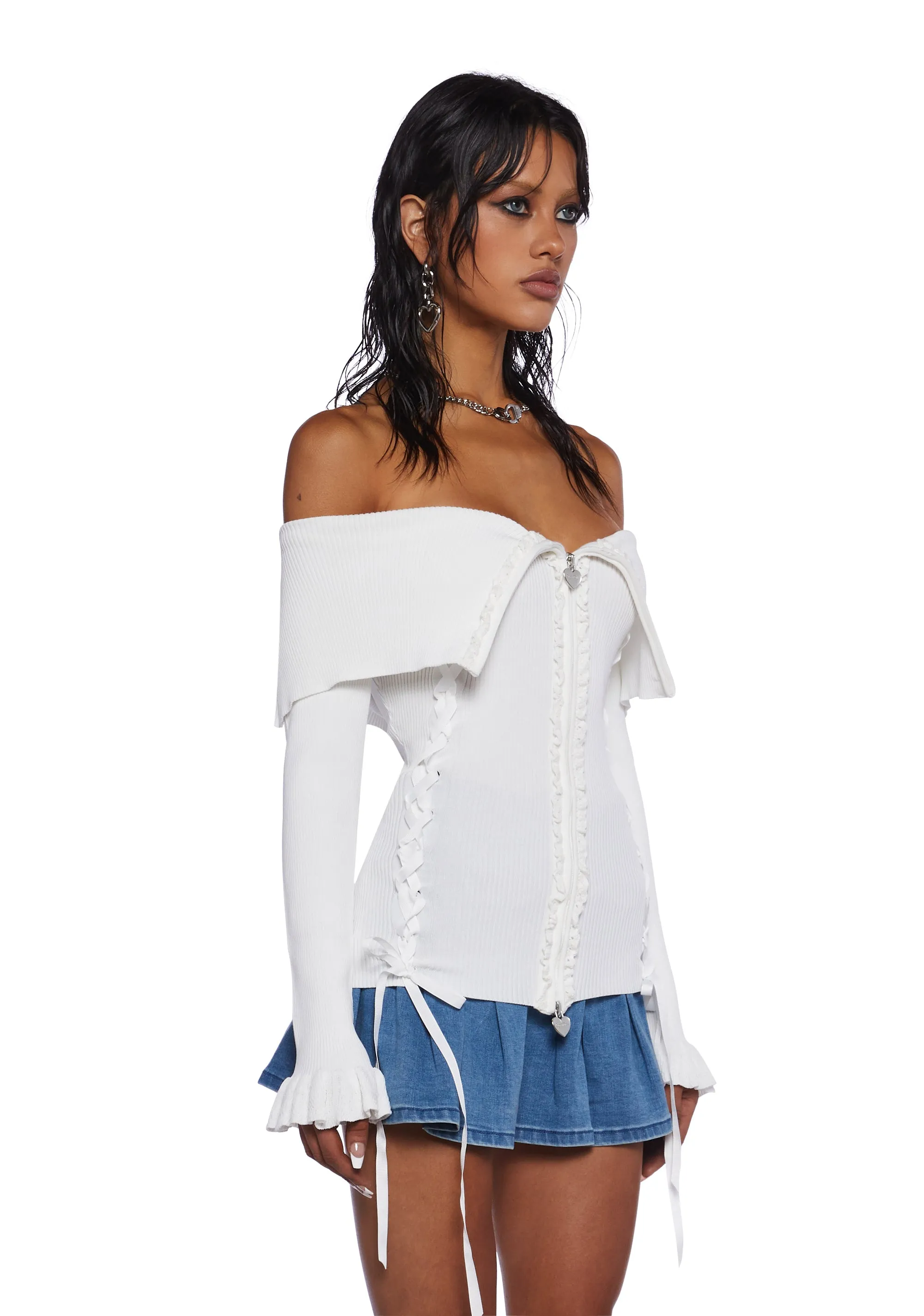 Love’s A Game Knit Cardigan - White sold by Dolls Kill product image thumbnail 3