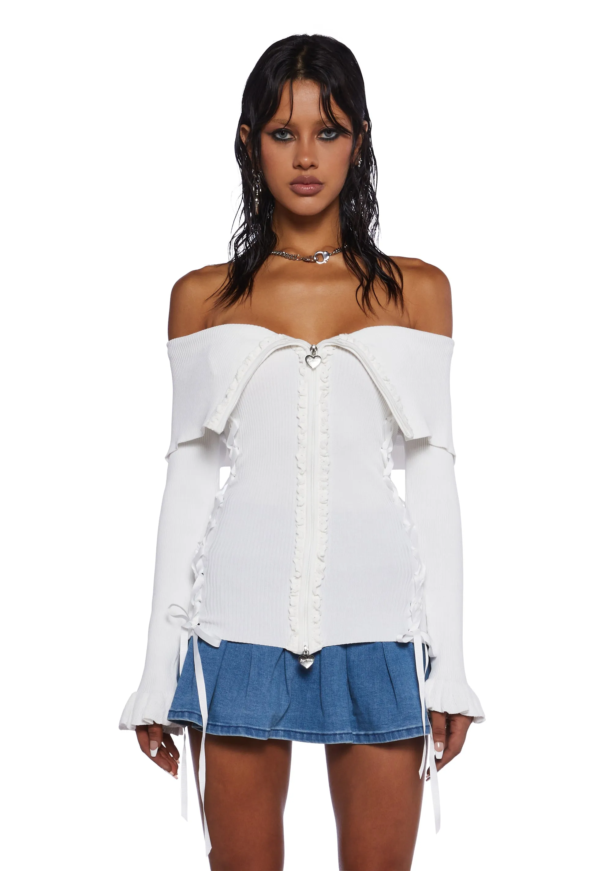 Love’s A Game Knit Cardigan - White sold by Dolls Kill