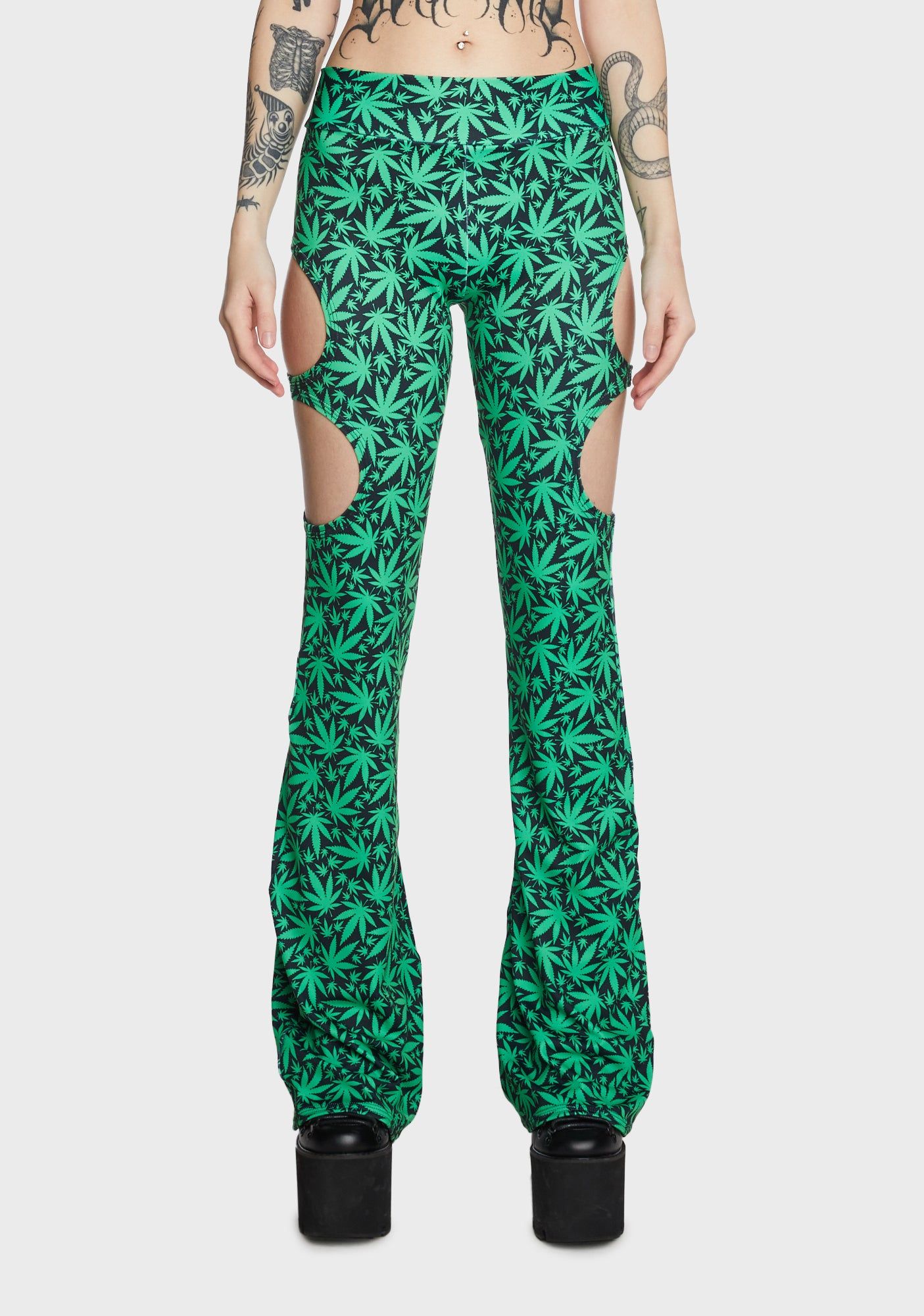 Puff Puff Cut Out Flare Bottoms sold by Dolls Kill