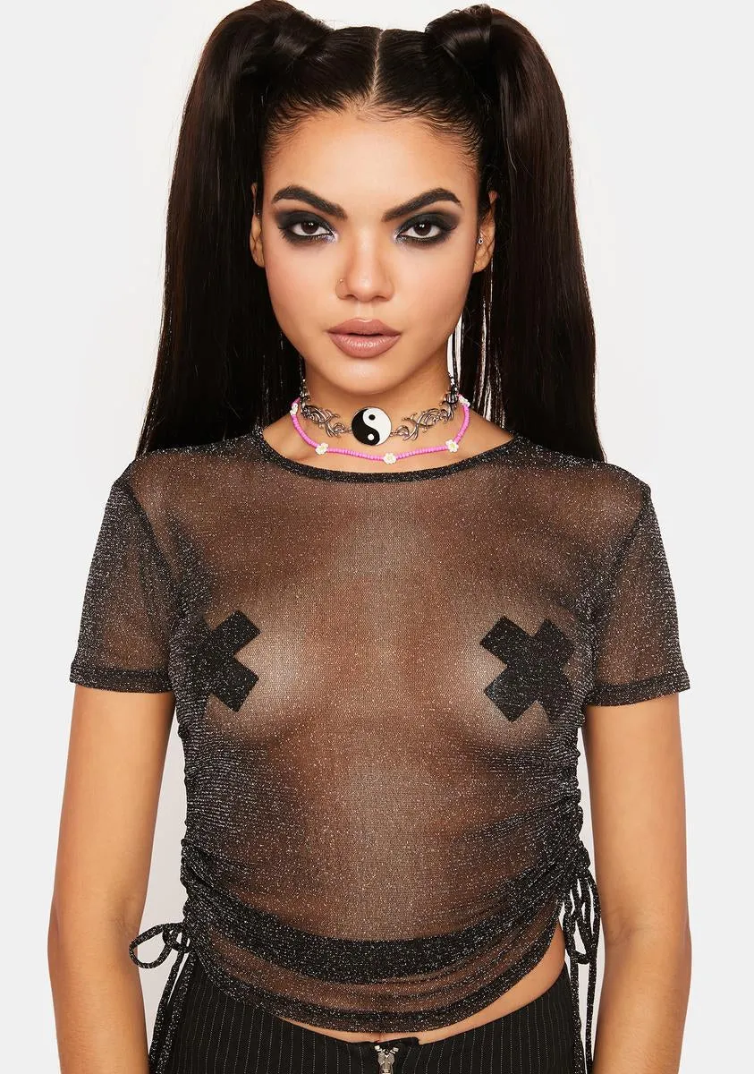 Rumor Has It Mesh Shimmer Top sold by Dolls Kill
