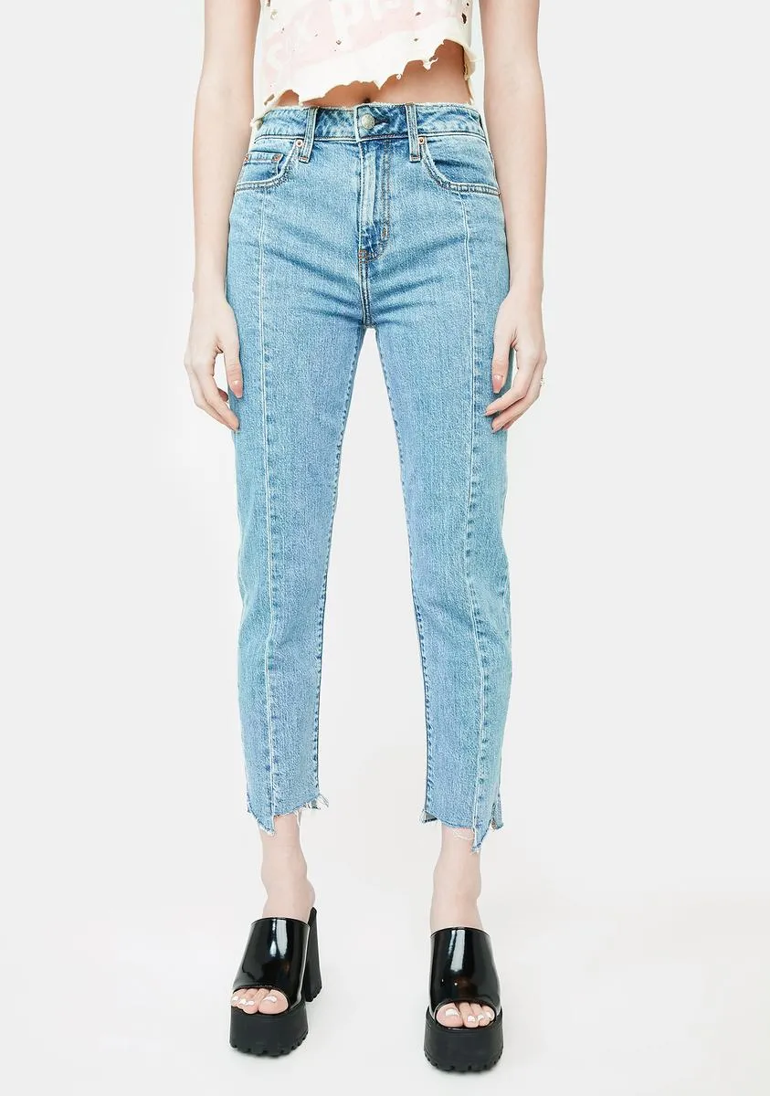 Straight Up With Busted Seam High Rise Straight Jeans sold by Dolls Kill