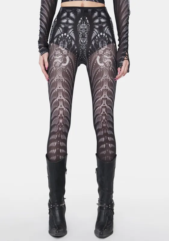 Gothic Skinny Skeleton Print Leggings sold by Dolls Kill