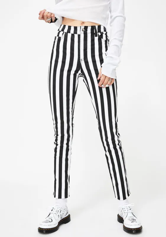 Wide Stripe T-Back Skinny Jeans sold by Dolls Kill