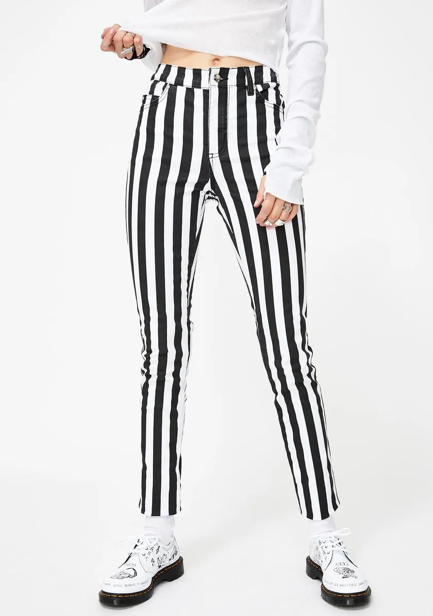 Wide Stripe T-Back Skinny Jeans sold by Dolls Kill