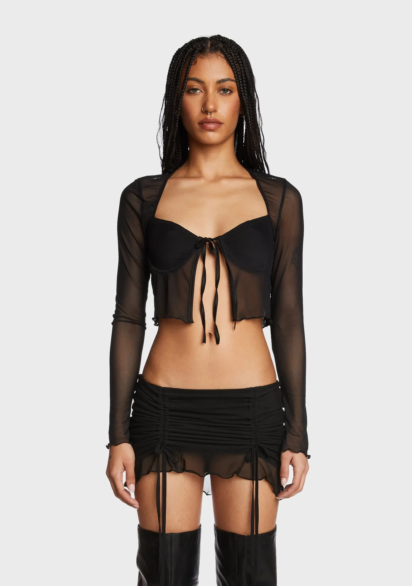 Tie Front Cupped Mesh Top sold by Dolls Kill