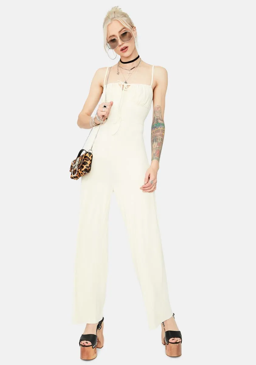 Blanc Ready Or Not Ribbed Tie Front Jumpsuit sold by Dolls Kill product image thumbnail 2