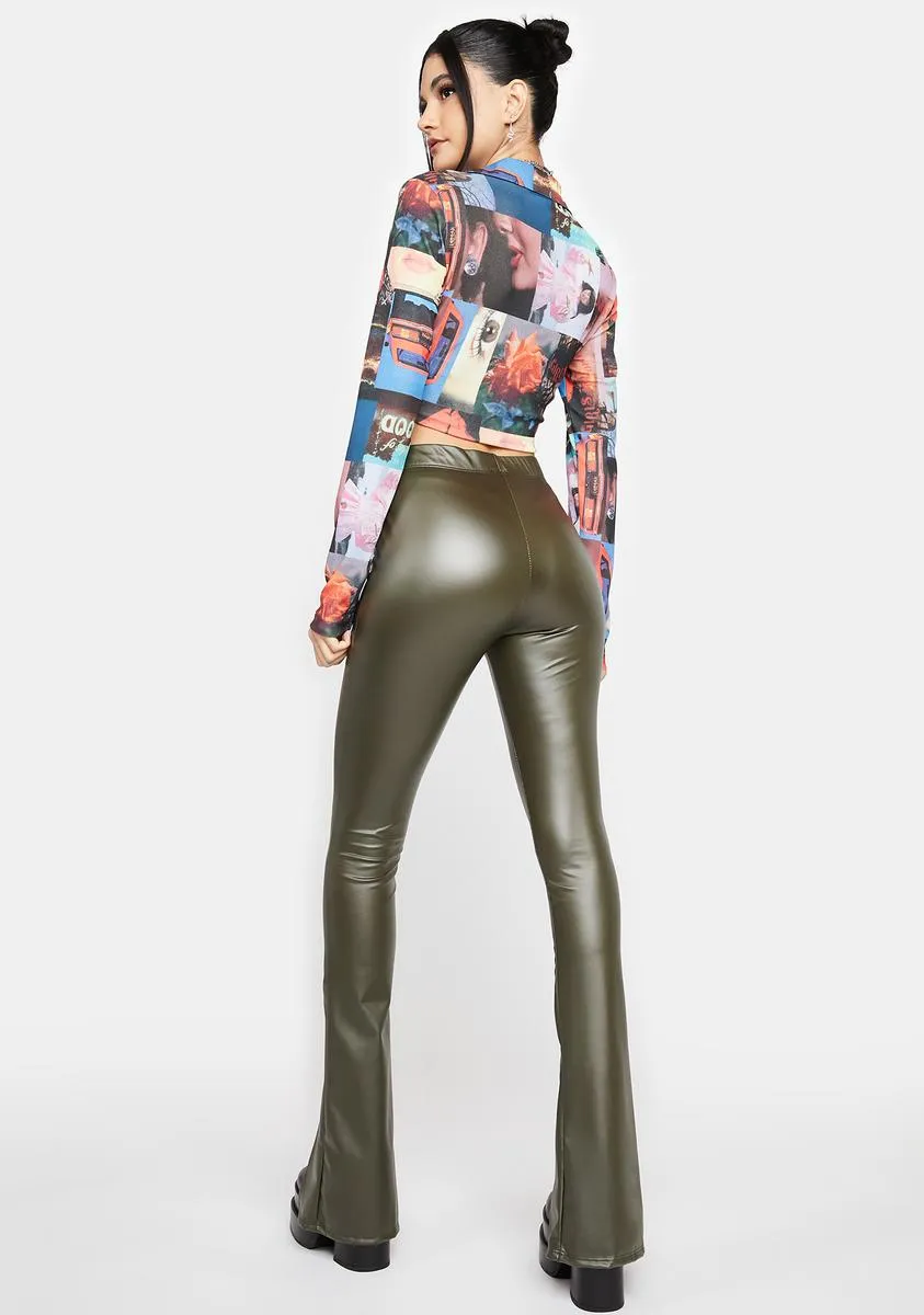 Olive I'm Pumped Up Vegan Leather Pants sold by Dolls Kill product image thumbnail 4