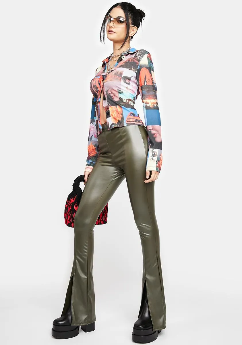 Olive I'm Pumped Up Vegan Leather Pants sold by Dolls Kill product image thumbnail 2