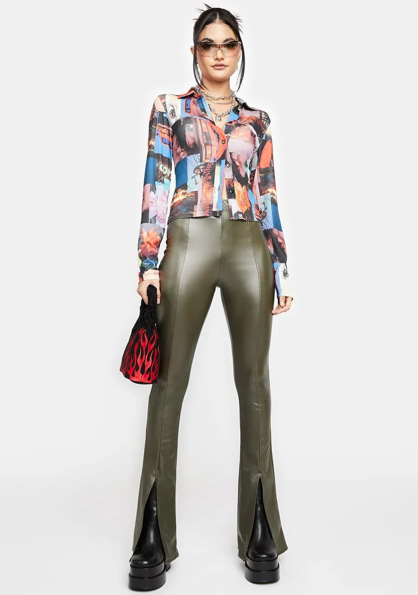 Olive I'm Pumped Up Vegan Leather Pants sold by Dolls Kill product image thumbnail 3