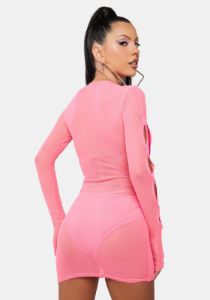 Paradise Pink Mesh Cut-Out Mini Dress sold by Dolls Kill